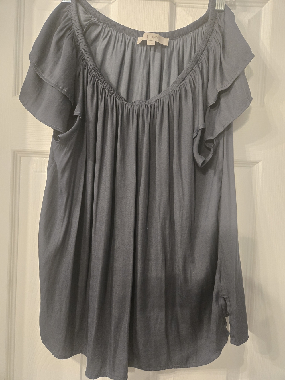 LOFT Women's Slate Gray Ruffle Off-Shoulder Top